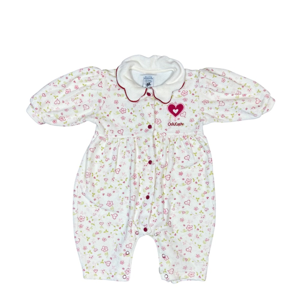 Vintage OshKosh B'Gosh Baby Girl Floral Heart Bubble Romper Size 3-6 Months
